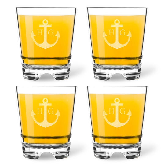 Personalized Tritan Acrylic Double Old Fashioned Set - Anchor + Initials